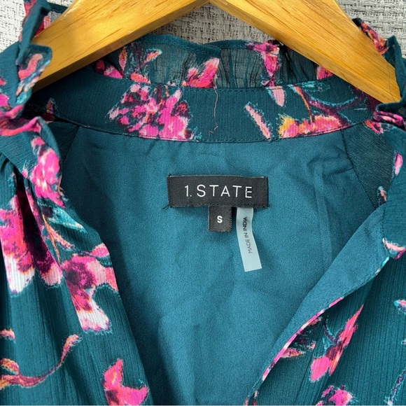 1.State Floral Tiered Mini Dress Small Boho Long Sleeve Flowy Black Pink Ruffled - Picture 4 of 9